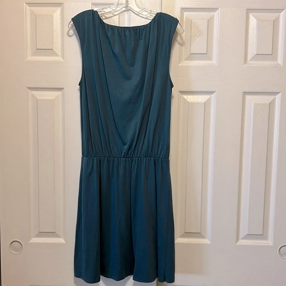 Garnet Hill Blouson Boatneck Dress Midnight Sky - Deep Teal Blue- Size Large - Picture 3 of 8